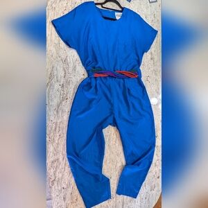 VTG Joan Walters Short Sleeve Jumpsuit 80’s Women Size 14 Royal Blue Twist Belt